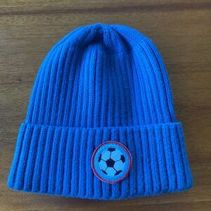 Vibrant Blue Kids Beanie with Soccer Emblem
